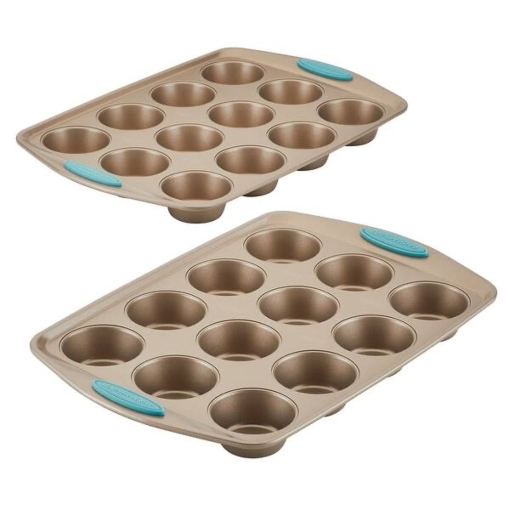 Rachael Ray Yum-O Nonstick 24 Muffin/Cake Cup Tin Set: Steel With Agave Silicone